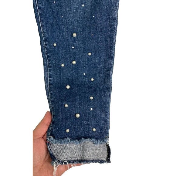 SP Black Label Jeans Women's 29 Skinny Pearl Beads Split Raw Hem Denim Blue‎ - Picture 2 of 9